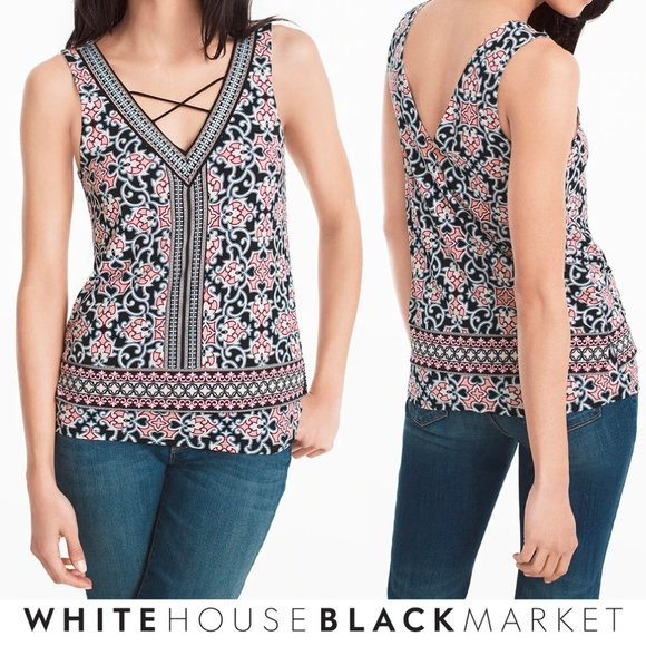 White House Black Market Tops - White House Black Market Date Top Criss Cross Sleeveless Printed V-neck Small